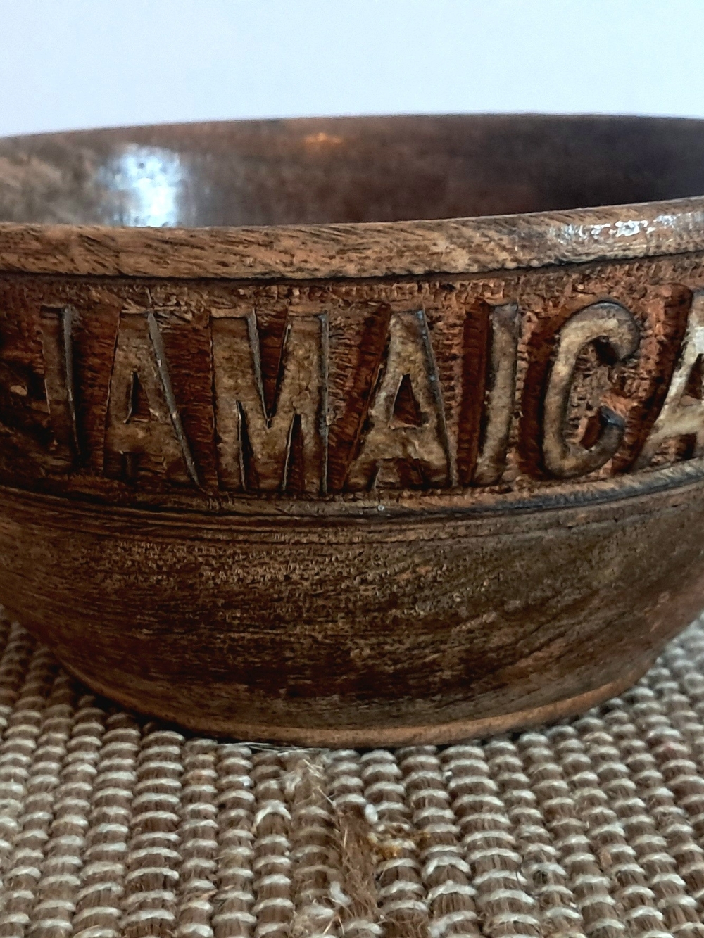 Hand-Carved Jamaica Wooden Bowl - Brown Rustic Accent